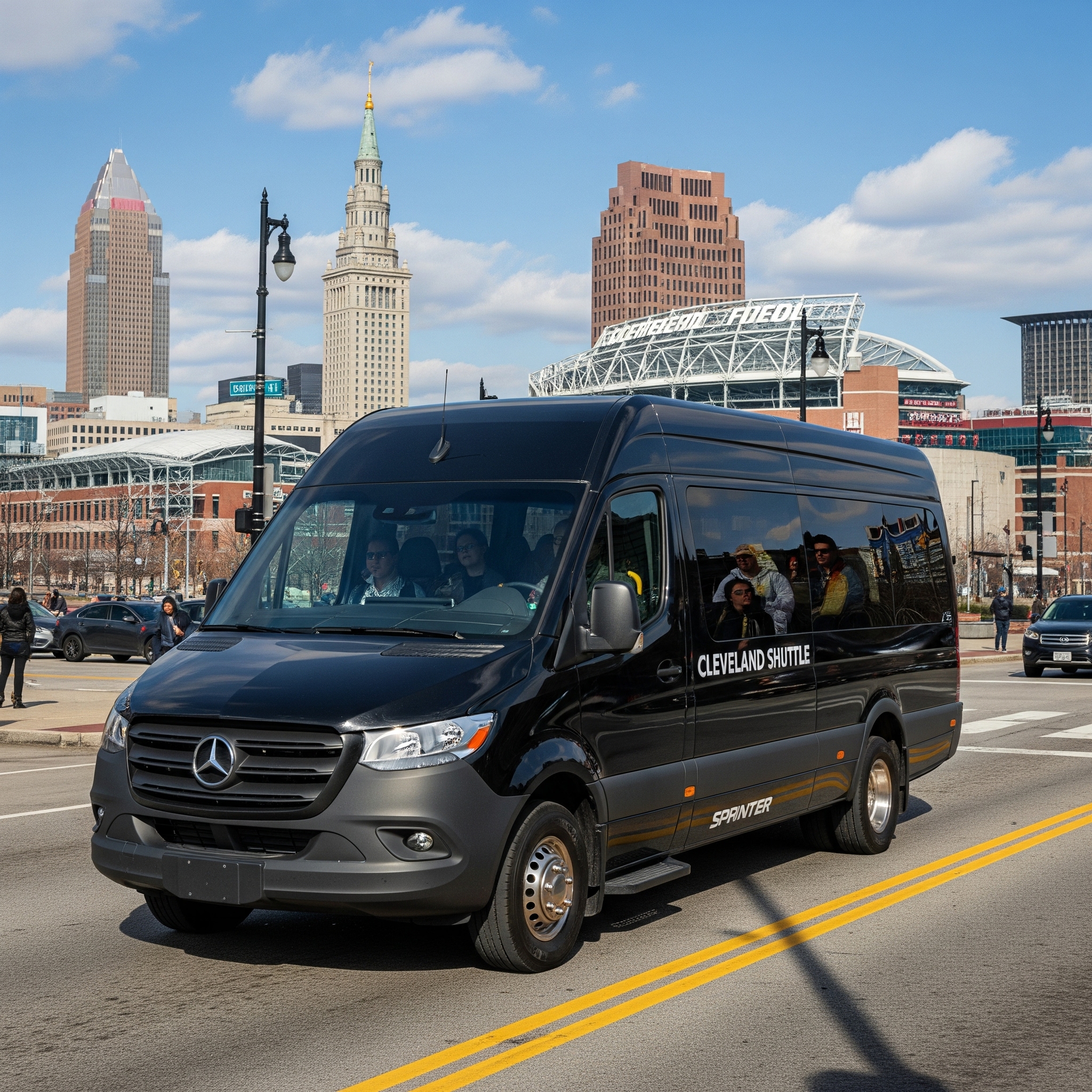 Group transportation sprinter shuttle in Cleveland suburbs